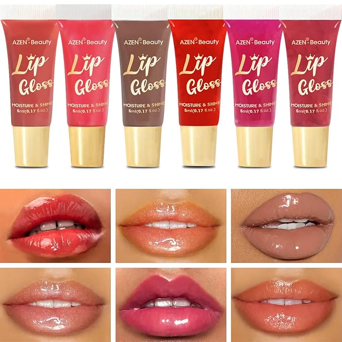 AZEN 60 Pack Lip Gloss Set, Color Lip Oil for Dry Cracked Lips Moisturizing Hydrating Nourishing with Vitamin E