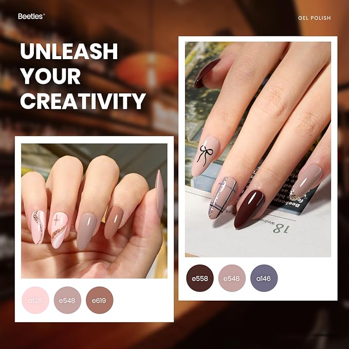 Beetles Brown Gel Nail Polish Set - 20 Colors Burgundy Red Brown Gold Champagne Glitter Fall Gel Polish Soak Off UV Glossy & Matte Top Base Coat Manhattan Collection Gifts for Women