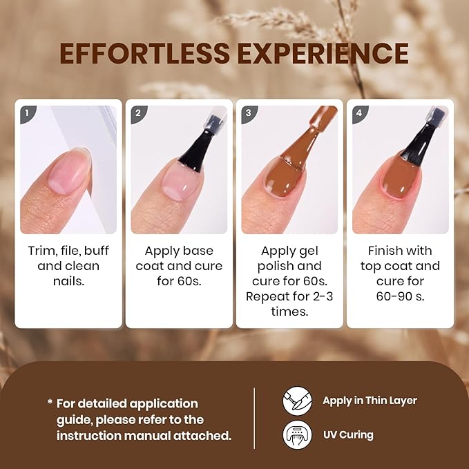 Beetles Gel Nail Polish Set - 20 Colors Warm Mist Fall Gel Nail Kit Burgundy Brown Nude Gold Glitter Gray Shimmer Soak Off Long Lasting with Base & Top Coat Home DIY Salon Nail Art Gift Set for Women