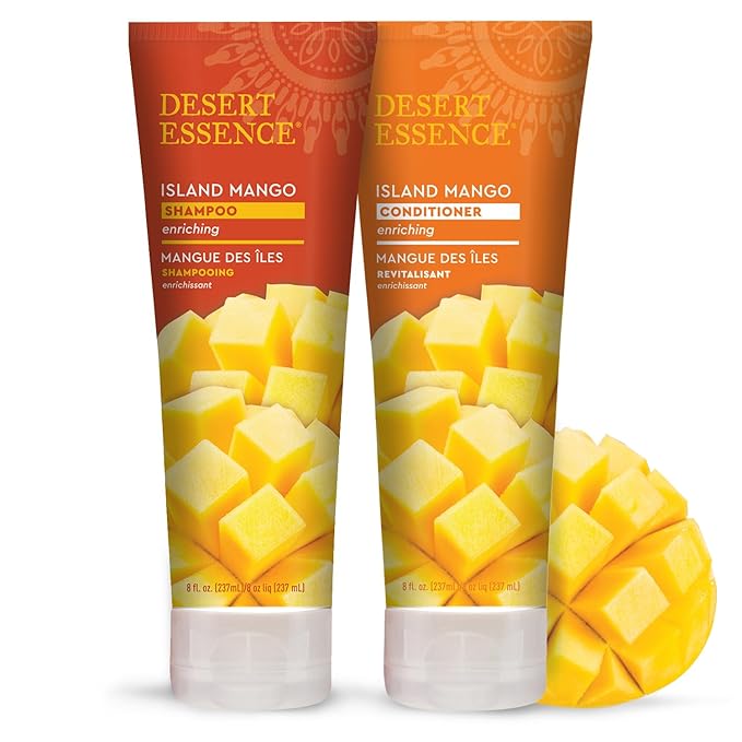 Desert Essence Island Mango Shampoo, 8oz - Rich Repair with Mango Seed Butter, Organic Hemp Oil, Jojoba & Shea Butter - Vegan, Gluten-Free - Tropical Scent