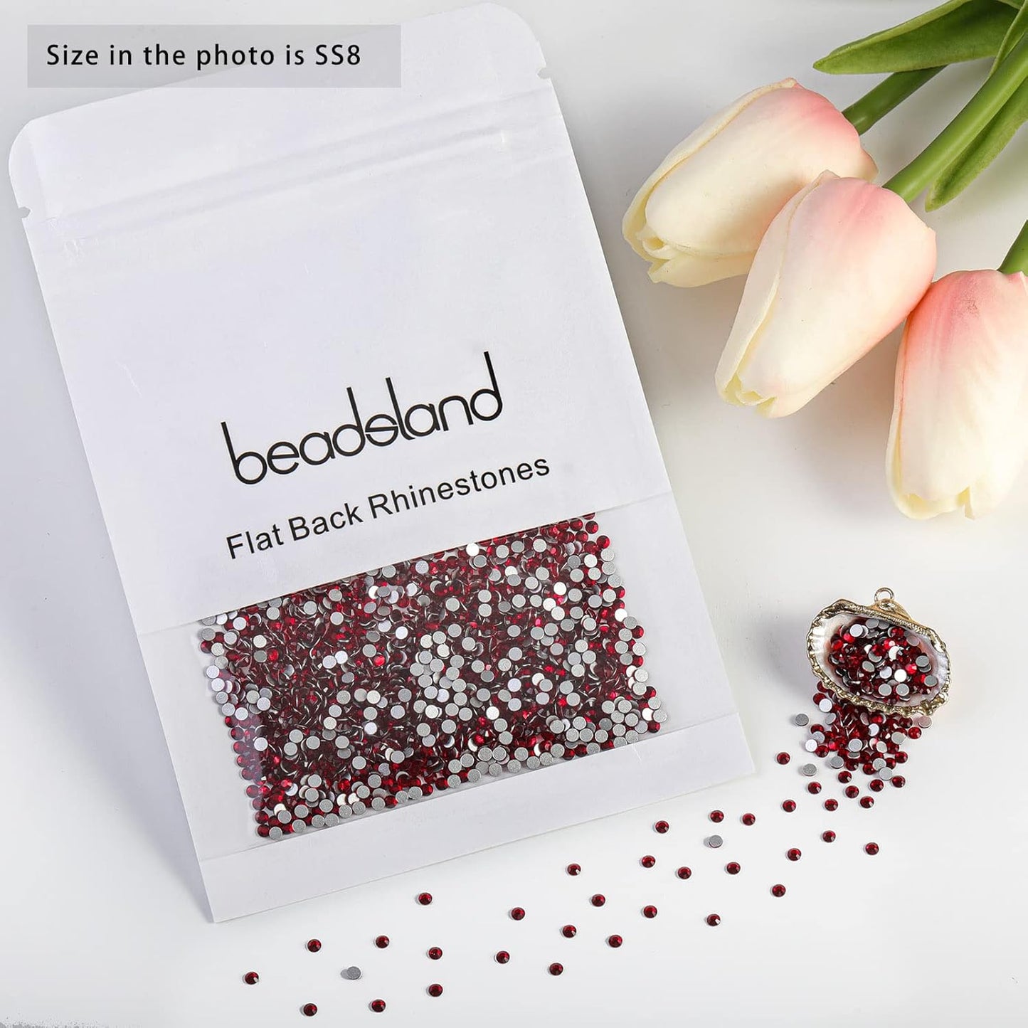 Beadsland 1440 Pieces Flat Back Crystal Rhinestones Round Gems,Siam,SS8,2.3-2.5mm