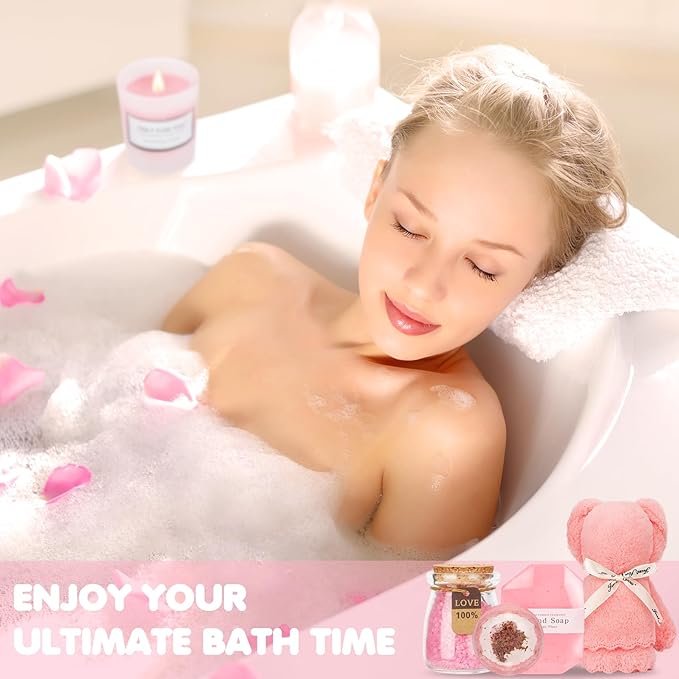 Birthday and Get Well Gifts for Women - Relaxing Spa Care Package With Luxury Flannel Blanket, Light-Up Rose Flower - Unique Self Care Gift Basket for Mom, Wife, Friends