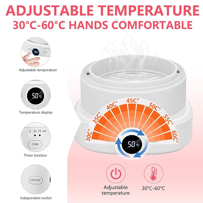 Electric Nail Soaking Bowl, Adjustable Temperature 86°F-140°F, Soak off Bowl Manicure Bowls Nail Soaking Dip Powder Acrylic Nails Gel Polish Remover Machine, White