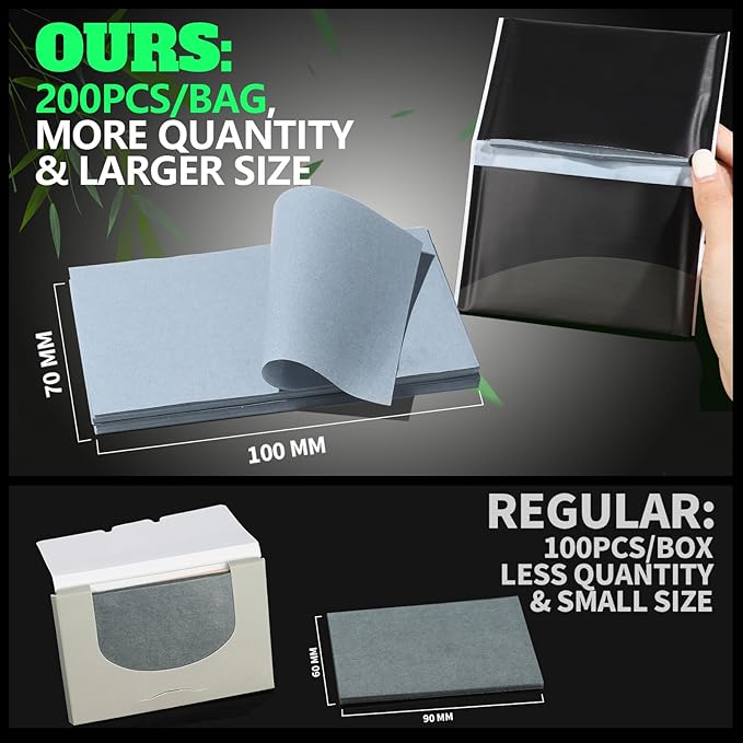 800PCS Blotting Paper for Oily Skin, Natural Bamboo Charcoal Blotting Paper, 100 * 70MM Large Oil Blotting Sheets for Face