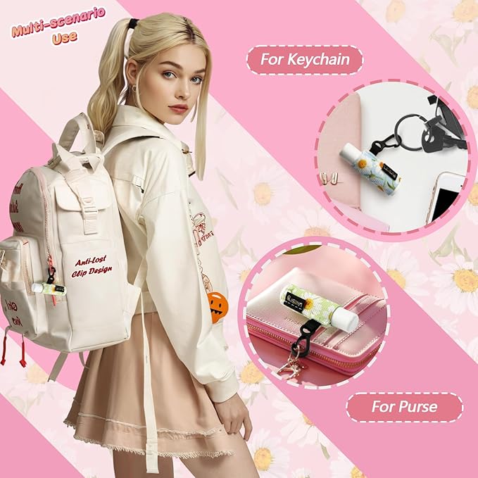 Chapstick Holder Key Chain, Lip Balm Holder for Chapstick Lip Gloss, Elastic Sleeve Chapstick Keychain Holder for Keys Purse Lanyard Gift for Women Girls (Daisy, 4pcs)