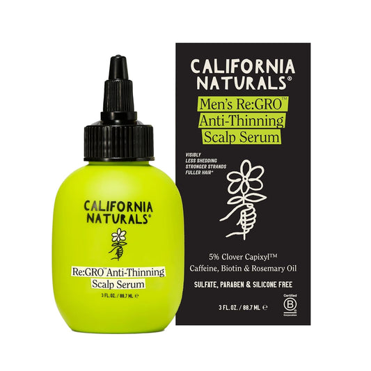 California Naturals Men's Re: Gro Anti-Thinning Scalp Serum, 5% Capixyl with Biotin, Caffeine & Castor and Rosemary Oil, Non-Sticky Cooling Formula, Vegan & Cruelty Free, 3oz