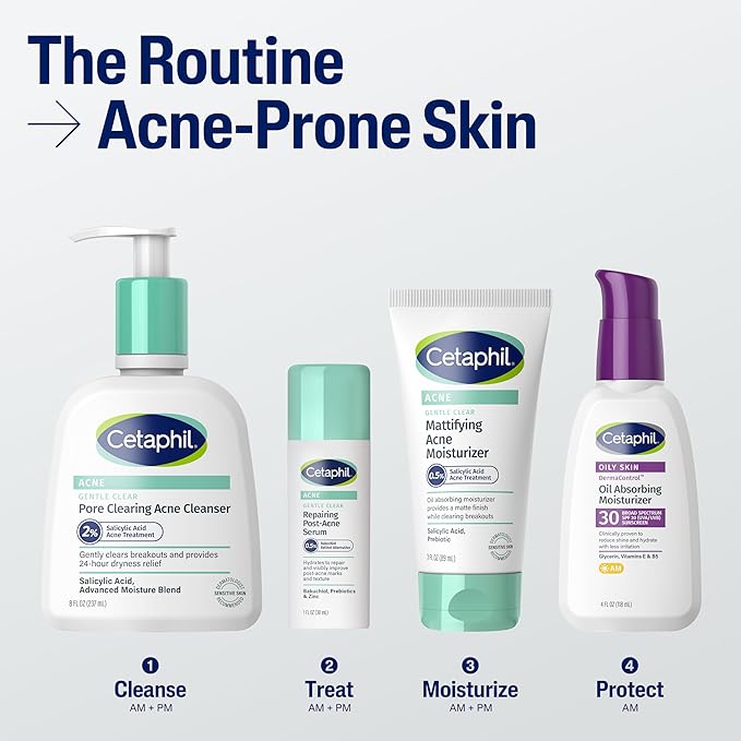 Cetaphil Face Moisturizer, Gentle Clear Mattifying Acne Moisturizer With 0.5% Salicylic Acid, Hydrates and Treats Sensitive Acne Prone Skin, Skin Care for Sensitive Skin, 3oz