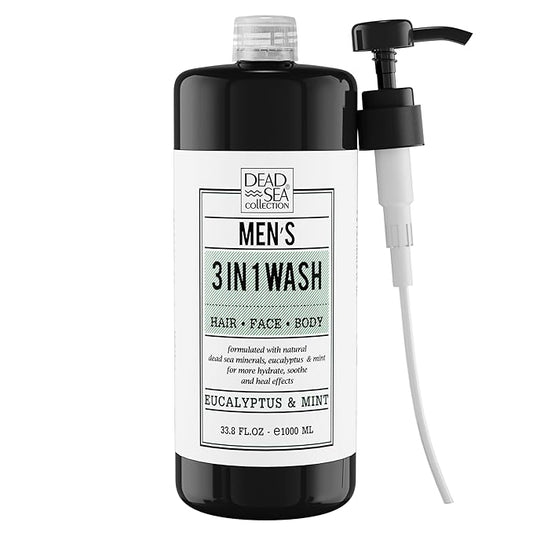 Dead Sea Collection Mens Body Wash 3 in 1 – Eucalyptus Body Wash for Men – Shower Gel – Shampoo – Shower Soap for Face and Hair (33.8 Fl. Oz)