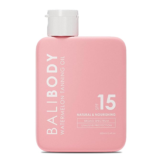Bali Body Watermelon Tanning Oil SPF 15 | Melanin Stimulator for Sun Protection | Infused with Natural Oil | Fruity Scent Summer Essential for Golden Deep Glow | Vegan, Cruelty Free (100ml/3.4 fl oz)
