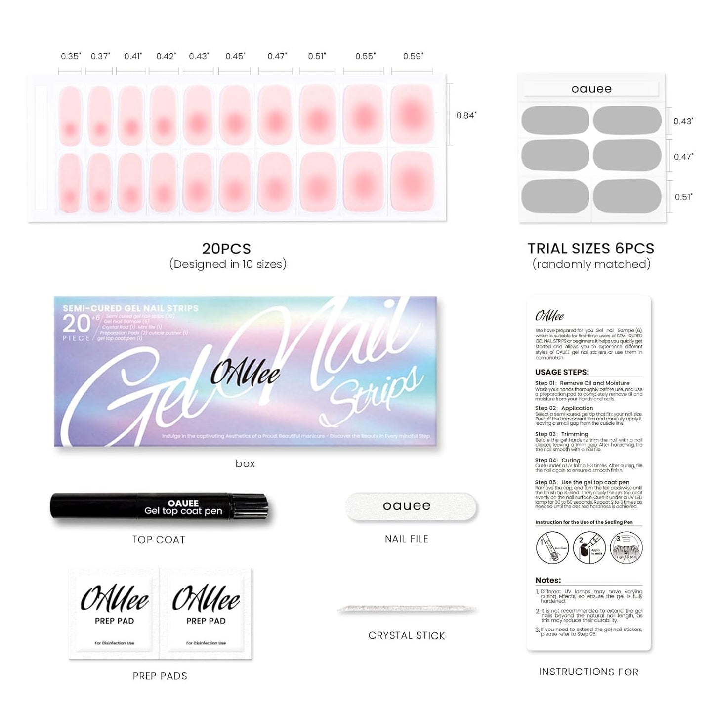 Semi Cured Gel Nail Strips | Built-In Gel Top Coat | UV Light Required | Salon Quality, Easy Application And Removal (Blush)