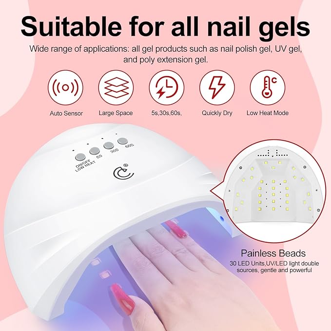 53PCS Gel Nail Polish Kit with U V light and Drill Starter Kit, 35 Colors Gel Polish Set 5pcs Top Base Coat All season Fashion Popular Colors Professional Nail Lamp Gel Manicure Kit Gifts for Women