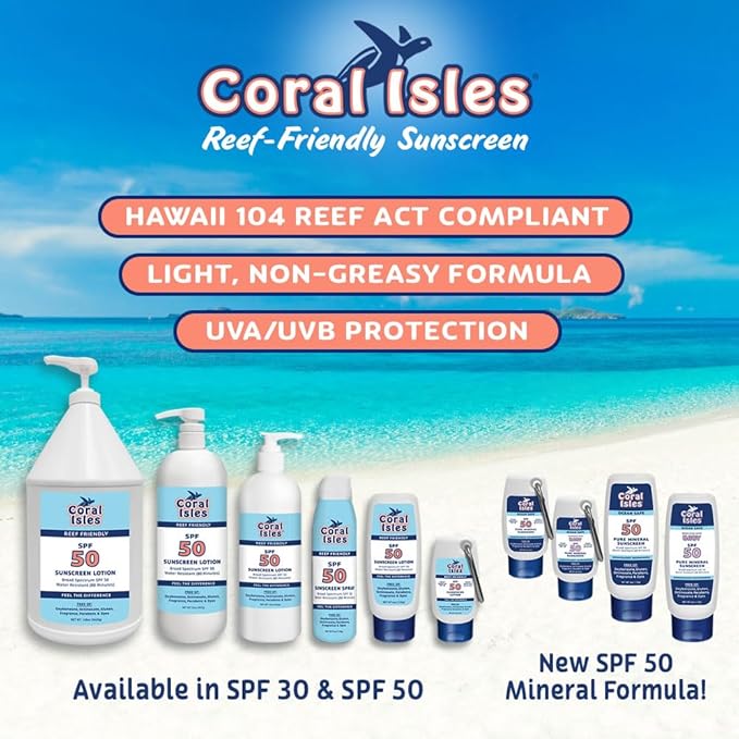 Sunscreen SPF 50 | Hawaii Compliant as Reef Safe | Octinoxate & Oxybenzone Free | Broad Spectrum UVA/UVB Protection | Water Resistant 80 Min. | Fragrance Free | 16 Fl Oz (Pack of 1))