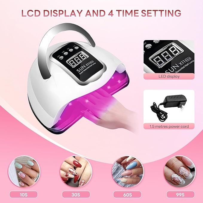 280W UV LED Nail Lamp, Nail Dryer for Gel Polish with 66pcs Lamp Beads and Automatic Sensor 4 Timer Setting Professional Nail Art Tools