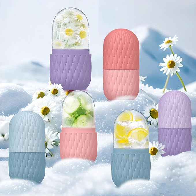 2 Pack Ice Roller for Face and Eye, Skin Care for Shrink Pores Reduce Puffiness, Nursing Tool for Fever, Redness and Swelling, Ice Cube, Ice Mold, Ice Stick, Ice Holder for Face Women Men Purple-Blue