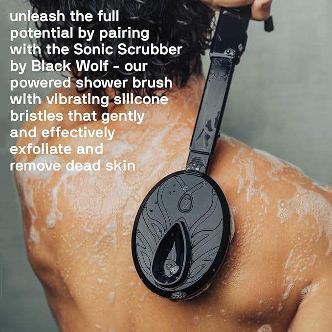 Black Wolf Moisturizing Body Wash for Men, Sandalwood - Mens Hydrating Bodywash for Dry, Dehydrated, & Sensitive Skin - Hyaluronic Acid, Aloe Vera, & Jojoba Oil Body Cleanser Help Remove Oil & Dirt