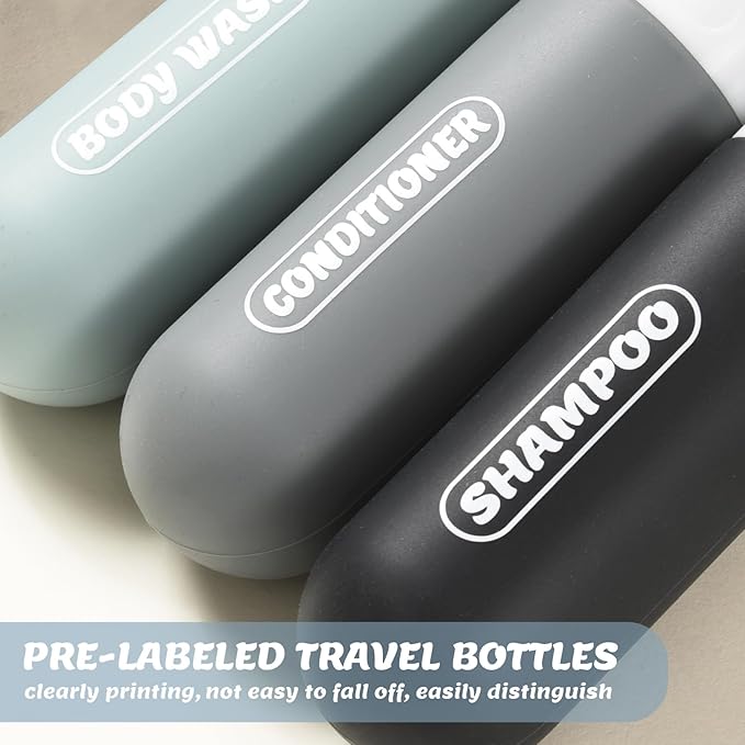 20 Pack Travel Bottles Set, TSA Approved Travel Size Toiletries Containers, Leak Proof Shampoo and Conditioner Bottles, Refillable Travel Essentials Toiletry Bottles (Dark Color)