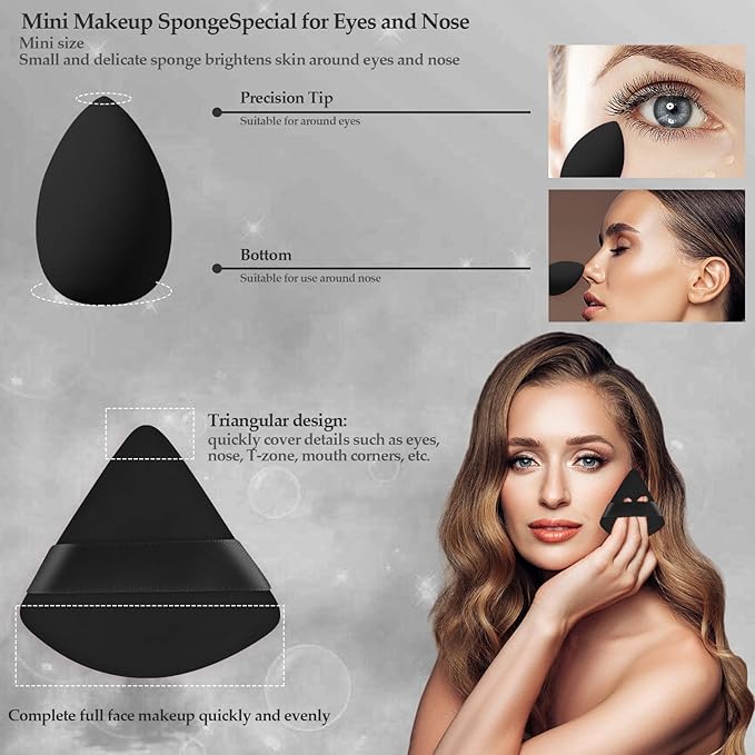 14 Pcs Makeup Sponge Set, Beauty Sponges Blender with 4 Pcs Powder Puff and 4 Pcs Mini Make up Sponges for Liquid,Foundation,Powder,Concealer,Cream (Black)