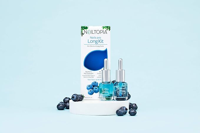 Nailtopia - Nail Treatment - Supports Short & Long Nails - Plant-Based, Non Toxic, Bio-Sourced, Strengthening & Conditioning Superfood Treatment - Blueberry Extract (Clear) - 0.41 oz