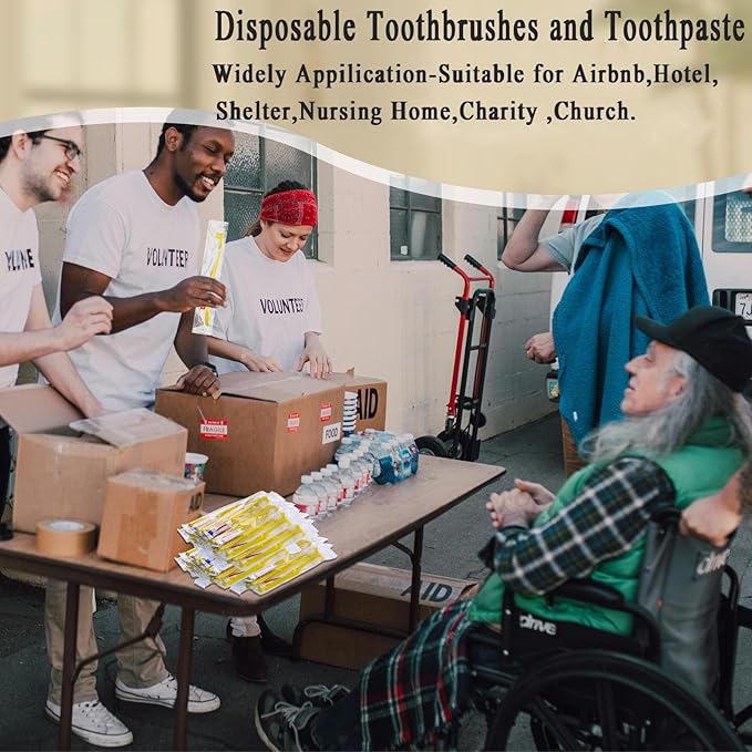Disposable Toothbrushes with Toothpaste,1500 Pack Yellow Hollow Individually Wrapped Disposable Travel Toothbrushes Kit in Bulk for Homeless,Nursing Home,Hotel,Charity