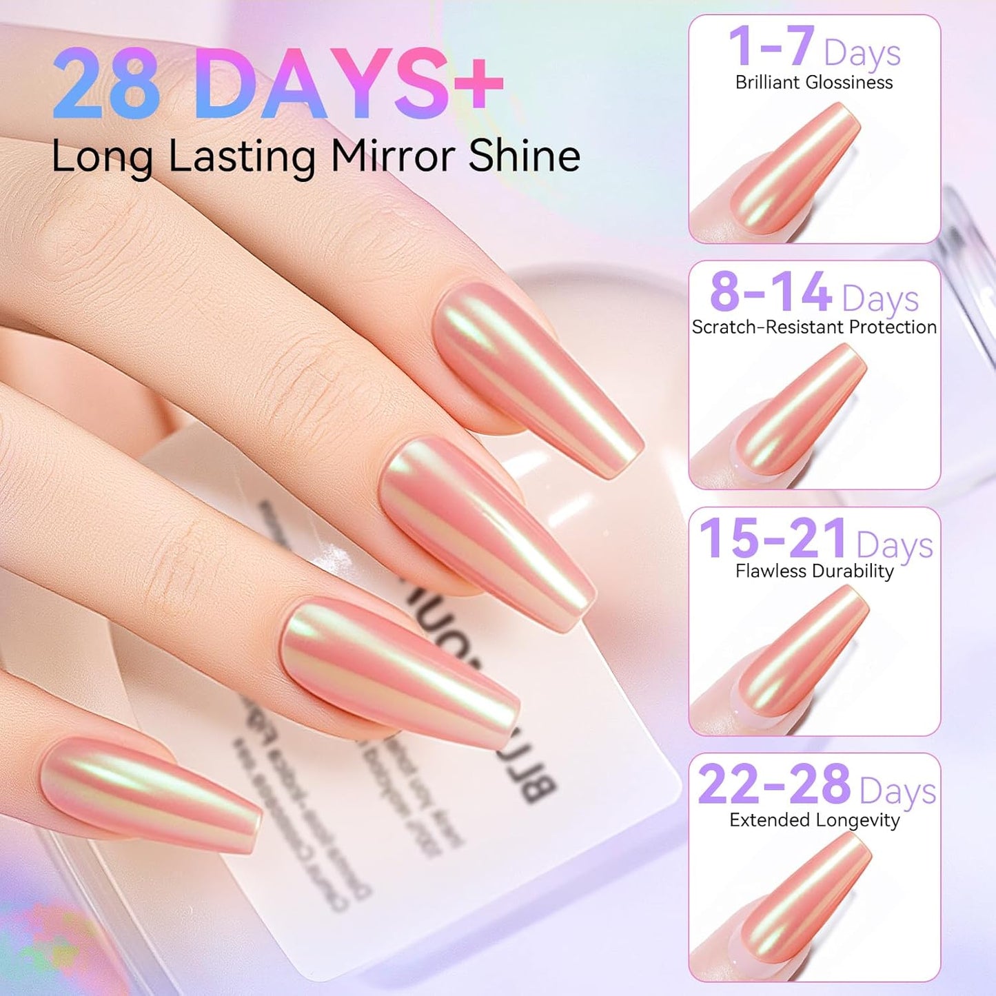 Makartt No Wipe Gel Top Coat for Chrome Nail Powder - Clear High Gloss Mirror Shine Top Coat Gel Nail Polish, Long Lasting Soak-Off LED UV Lamp, DIY Home Salon Art Design Gifts, 8ml Pink Bottle