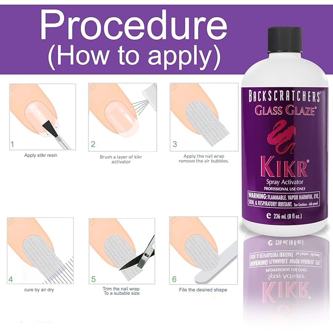 Backscratchers Extreme Glass Glaze Kikr Spray Activator - Quick Dry Nail Resin Mist - 8 Fluid Ounce