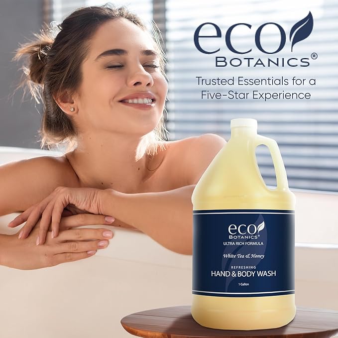 1-Shoppe Terra Pure Eco Botanics Natural Hand & Body Wash with Raw Honey & White Tea | Gallon Jug Bulk Toiletries for Airbnb, Vacation Rentals, and Home Bathroom| Refill For Soap Dispensers | Set Of 4