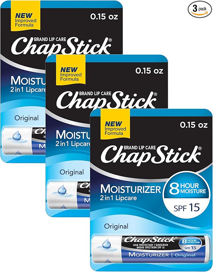 ChapStick Moisturizer Original Lip Balm Tube, SPF 15 and Skin Protectant - 0.15 Oz (Pack of 3)