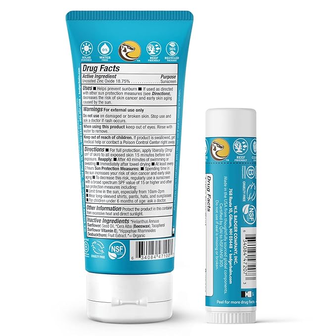 Badger Mineral Sunscreen Combo, SPF 30 Cream & SPF 35 Face Stick, Organic Ingredient with Mineral Zinc Oxide, Unscented Reef Safe Sunscreen Set, Broad Spectrum, Water Resistant, 2-Count
