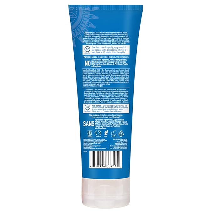 Desert Essence Italian Lemon Conditioner - 8 Fl Oz - Revitalizing Hair Detangler - Adds Volume - Shine - Strength - Scented - Certified Organic - Aloe Vera - Vitamin B5 - Cruelty Free - No Parabens