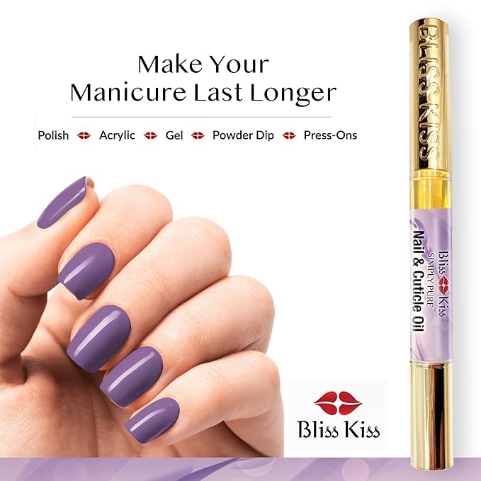 Bliss Kiss | 4 Lavender Vanilla | Oil Cuticle Pen w/Vitamin E & Jojoba⏤Nail Strengthener Nail Growth Serum for Brittle Peeling Breaking Thin Nails