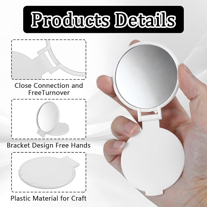 50 Pcs Round Compact Folding Portable Pocket Mirror for Purse Mini Folding Makeup Mirrors Vintage Travel Makeup Mirror for Women Daily Use (White)