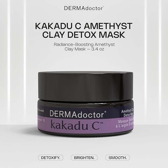 DERMAdoctor Clay Face Mask with Bentonite & Kaolin Clay + Vitamin C - Face Exfoliator, Pore Minimizer, Facial Detox, Facial Oil Remover, Illuminator, Acne Scar Mask for Faces - 15 Minutes - 1.69 oz