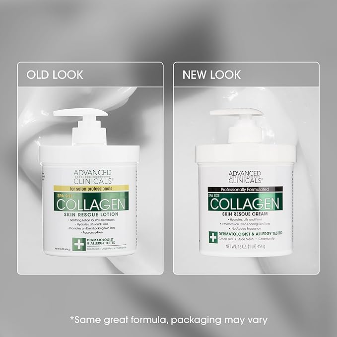 Advanced Clinicals Collagen Cream Body Lotion & Face Moisturizer W/Vitamin E | Skincare Collagen Lotion For Women, Men, Hand, & Neck Improves Look Of Crepe Skin & Uneven Dry Skin, 16Oz + Travel Size