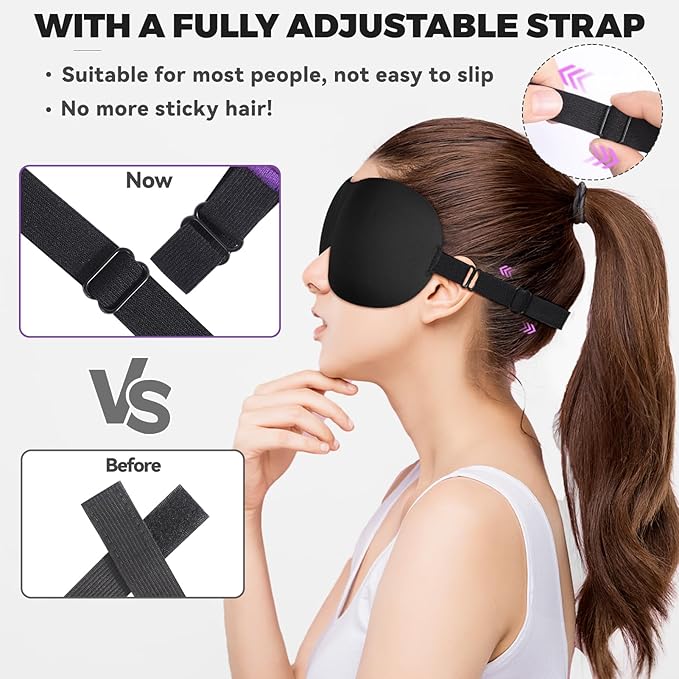 4 Pack Sleep Mask for Women and Men Adjustable Blackout 3D Eye Masks for Sleep, Blindfold with Storage Bag and Earplug for Travel Nap and Night (Black, Purple, Blue, Gray)