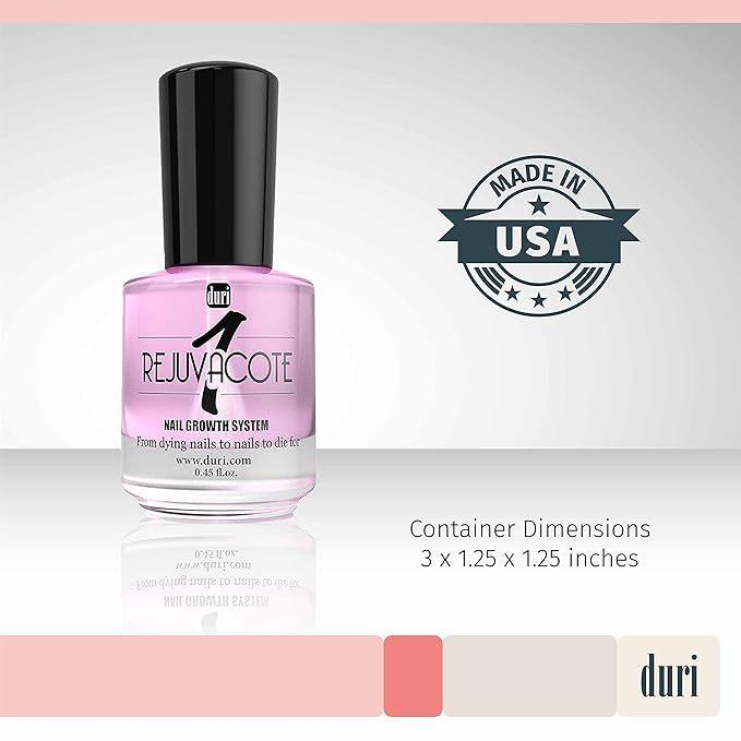 duri Rejuvacote 1 Nail Growth System - Original Maximum Strength Formula - Nail Strengthener and Nail Growth - Base and Top Coat - Pack of 2-0.45 fl. oz.