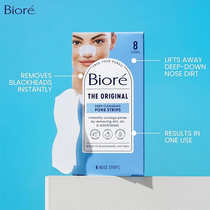 Bioré Original Blackhead Remover Strips, Deep Cleansing Nose Strips With Instant Pore Unclogging, Features C-Bond Technology, Oil-Free, Non-Comedogenic Use, 14 Count, Pack of 4
