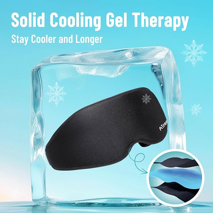 3D Gel Cooling Eye Mask, Weighted Eye mask for Sleeping, 3D Contoured Cup No Pressure Night Blindfold Sleep Mask, Ice Cold Pack Eyes Cold Compress for Puffy Eyes, Dark Circle, Black