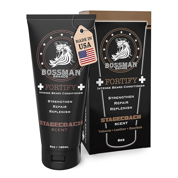 Bossman Fortify Intense Beard Conditioner for Men (Stagecoach Scent) – Moisturizes, Replenishes & Protects with Natural Ingredients – Thicker Formula, Made in USA