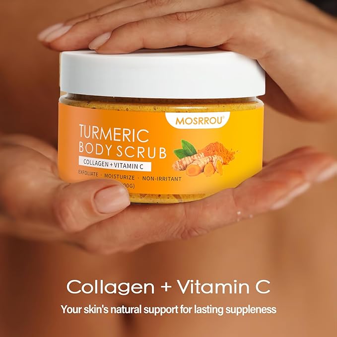 Turmeric Body Scrub Vitamin C Exfoliating Body Scrub With Collagen And Coconut Oil Body Exfoliator Dead Skin Remover Smooth And Hydrated Natural Scrub For Butt Bikini Area With Loofah