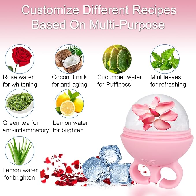 2 Pack Ice Roller for Face, Ice Face Roller for Eye Neck Body, Ice Cube Roller Massager Gua Sha Tool, Eliminates Puffiness, Facial Ice Mold, De-Puff Eye Bags, Reduce Migraine Pain (Pink and Pink)