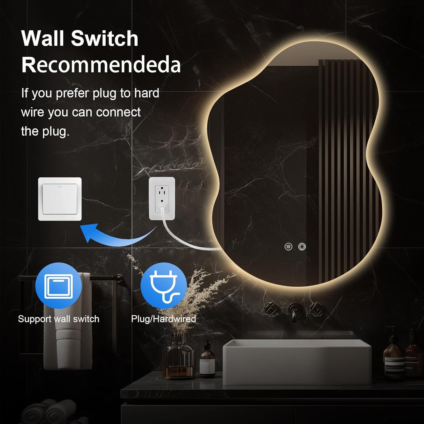 35"x25" Asymmetrical LED Vanity Mirror for Bathroom with Front & Backlit, Anti-Fog, 3 Light Colors, Dimmable, Wall-Mountable [Horizontal/Vertical]