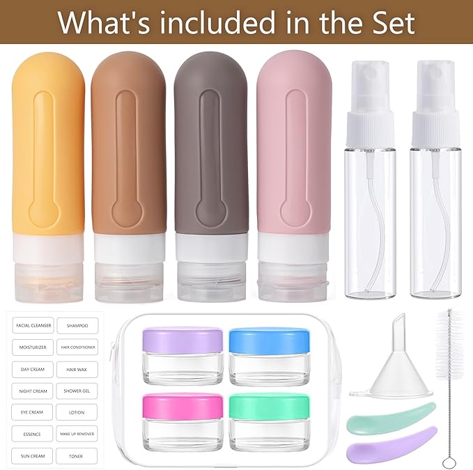 16pack Travel Bottles for Toiletries, TSA Approved LeakProof Squeezable Silicone Toiletry Containers for Shampoo, Conditioner, 3oz Portable Refillable Traveling Size Liquid Containers (16Pcs/Apricot)