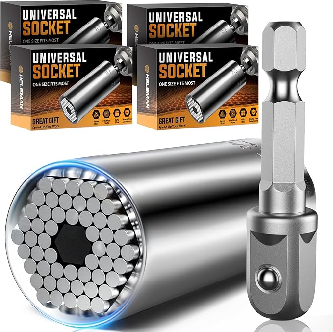 Christmas Stocking Stuffers Mens Gift Super Universal Socket -4 PACK Tool Gifts for Men Socket Set with Power Drill Adapter(7-19 MM) Cool Stuff Gadgets for Birthday Gift for Women Fathers Dad