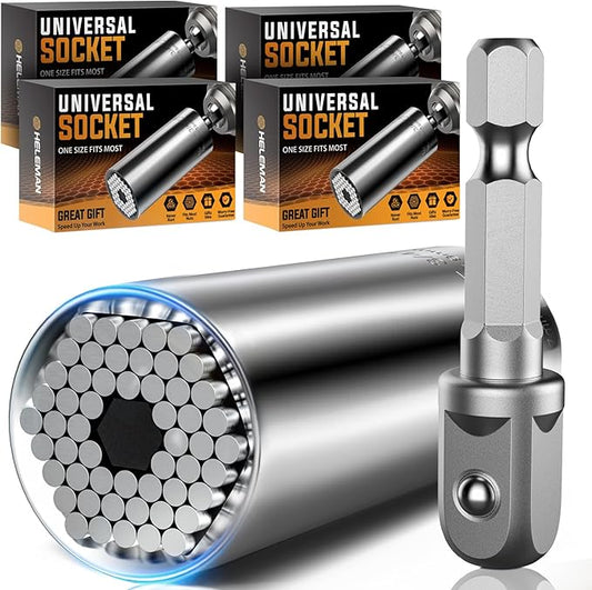 Christmas Stocking Stuffers Mens Gift Super Universal Socket -4 PACK Tool Gifts for Men Socket Set with Power Drill Adapter(7-19 MM) Cool Stuff Gadgets for Birthday Gift for Women Fathers Dad