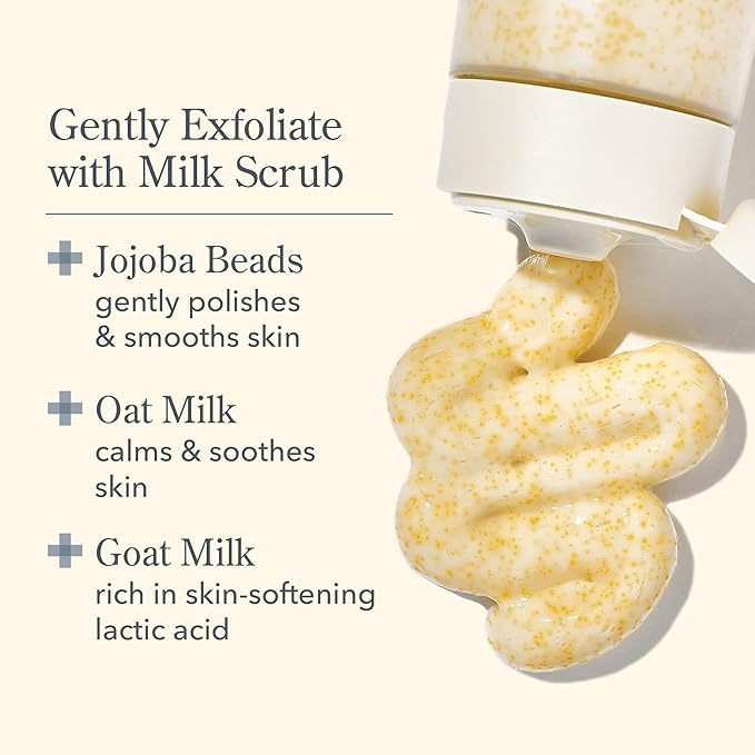 Beekman 1802 Oat + Goat Milk Exfoliating Face Scrub - Gentle Cleansing With Jojoba Bead Facial Exfoliator - Sensitive Skin Face Cleanser - Fragrance Free