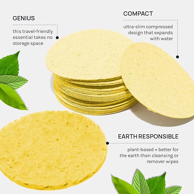 AOA Studio 50-Count Compressed Facial Sponges 100% Natural Cosmetic Spa Sponges for Facial Cleansing, Exfoliating Mask, Remove for Makeup, Dead Skin, and Dirt (Yellow, 50 Counts)