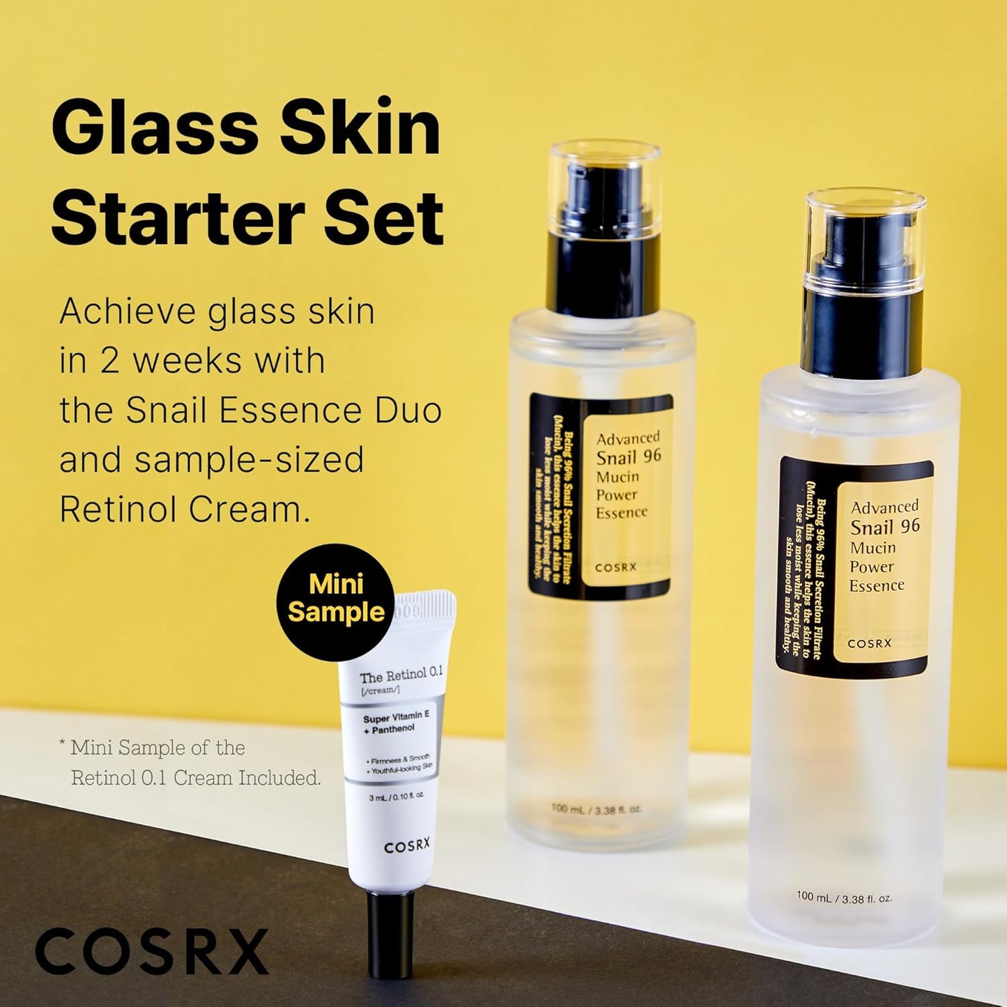 Glass Skin Starter Set, Amazon Exclusive, Advanced Snail 96% Mucin Power Essence & Retinol 0.1% Cream Mini Sample, Daily Hydrating & Firming Korean Skin Care Kit, Gift Set
