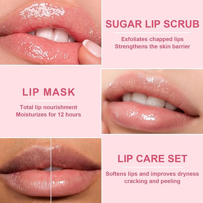 4 PCS Bee Lip Balm Lip Mask Honey Pot Lip Mask & Lip Scrub Set, Watermelon & Cherry & Coconut & Apple Lime Lip Mask Propolis Moisturizing Lip, Hydrating Prevention Dry and Cracked