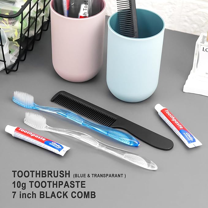100 Pack Disposable Toothbrushes with Toothpaste and Comb for Homeless Individually Wrapped,10g Travel Toothpaste,7inch Black Hair Comb