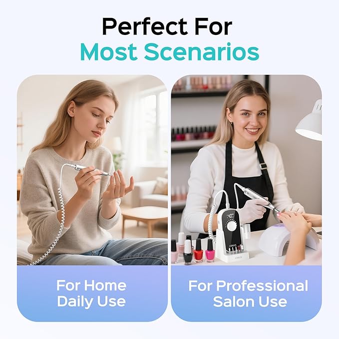 COSLUS Professional Rechargeable Electric Nail Drill 40000 RPM, Portable Nail File with Storage Stand for Acrylic Gel Polishing Removing - Easy to Use for Women, Manicure at Home DIY or Salon, White
